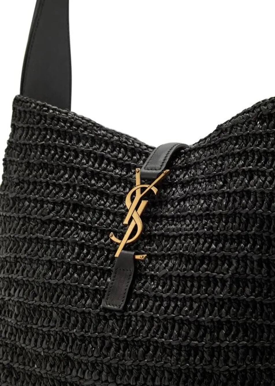 Saint Laurent Small Le 5 A 7 Hobo Crochet Leather Bag Black NWT